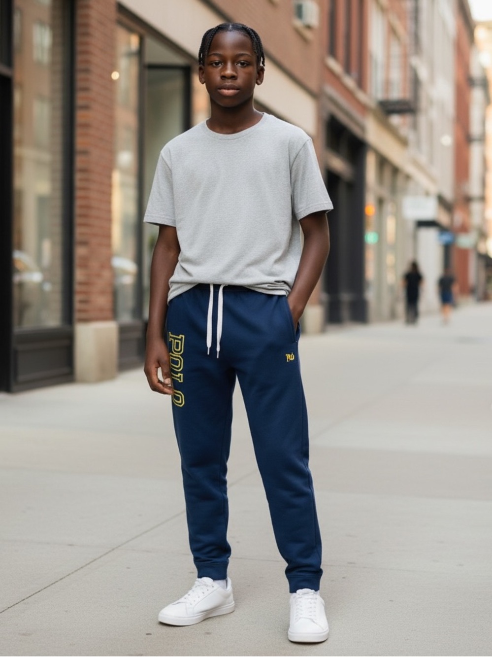 Polo Ralph Lauren Blue Cotton Track Pants Yellow Logo Men's Large EUC